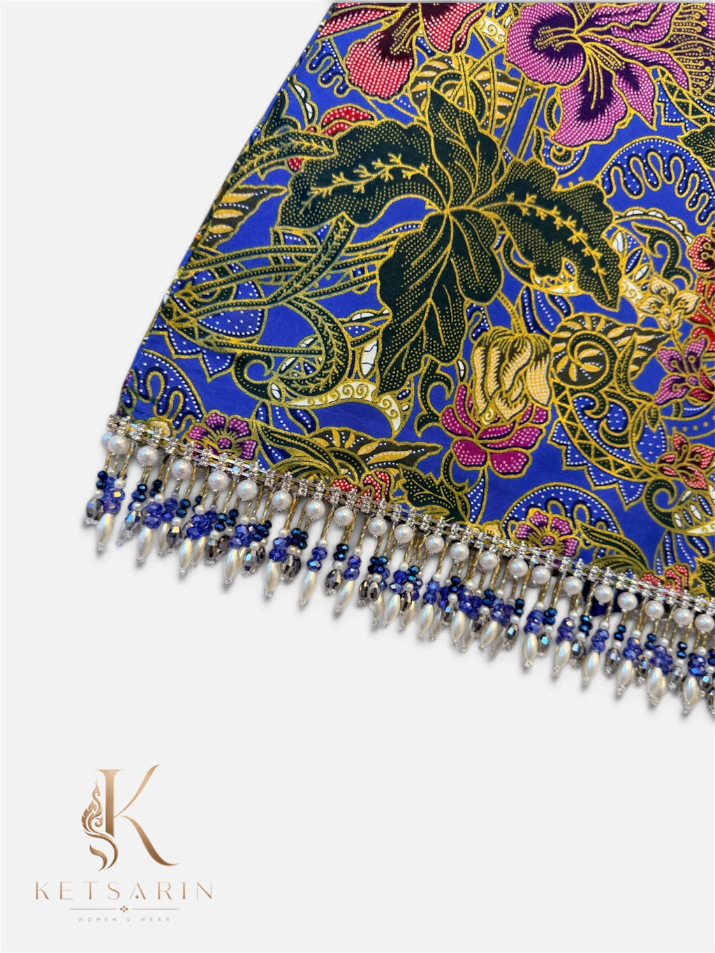 Orchid Garden Beaded Mini Skirt in Cobalt (S004)
