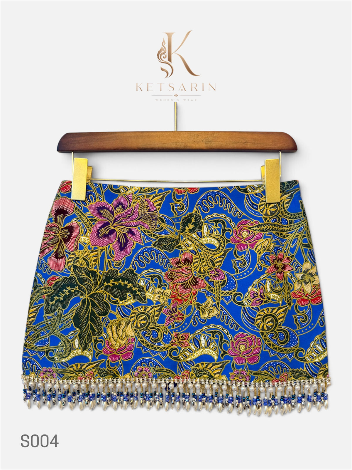 Orchid Garden Beaded Mini Skirt in Cobalt (S004)