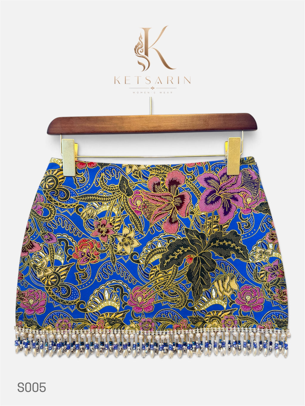 Wild Orchid Beaded Mini Skirt in Cobalt (S005)