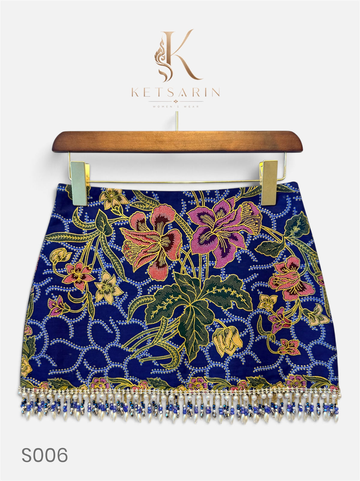Midnight Lily Beaded Mini Skirt in Navy (S006)
