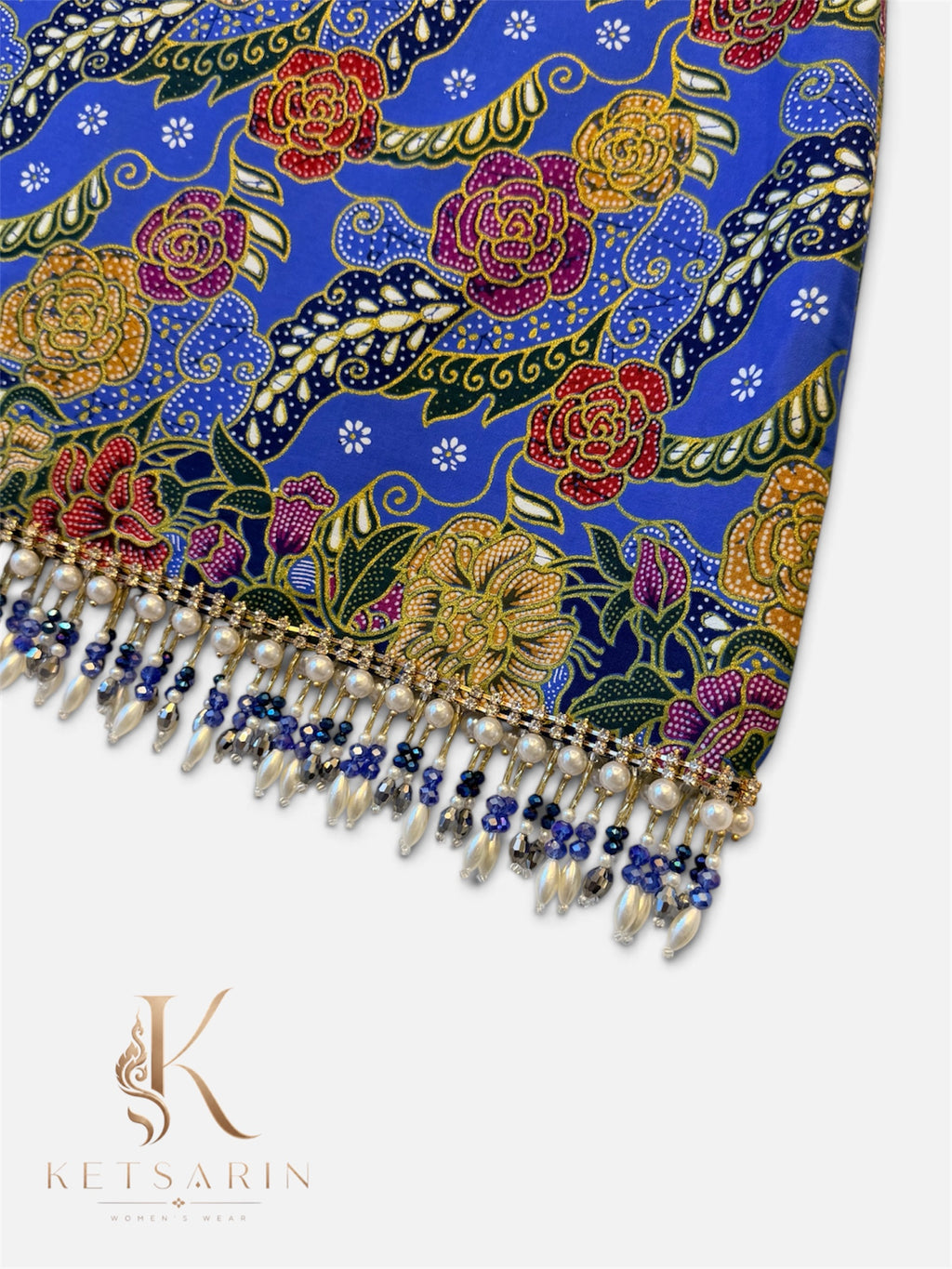 Rose Ribbon Beaded Mini Skirt in Cobalt (S007)