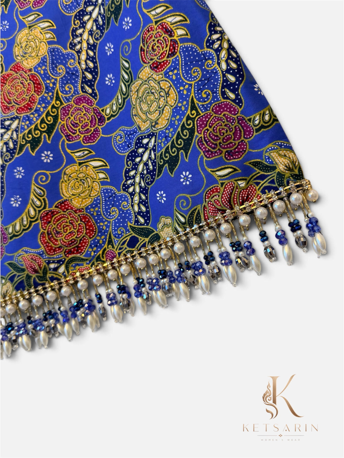 Rose Trellis Beaded Mini Skirt in Cobalt (S008)