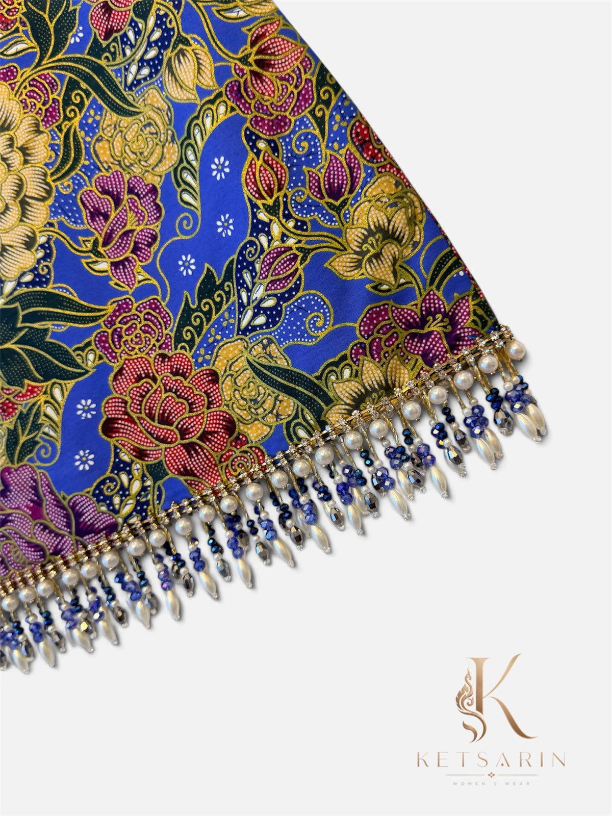 Golden Peony Beaded Mini Skirt in Periwinkle (S009)