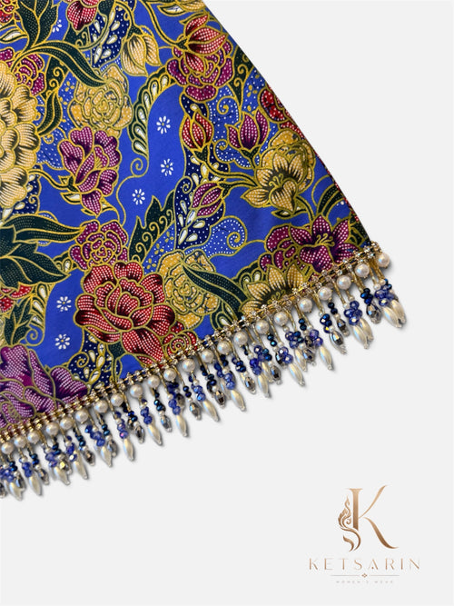 Golden Peony Beaded Mini Skirt in Periwinkle (S009)