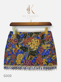 Golden Peony Beaded Mini Skirt in Periwinkle (S009)