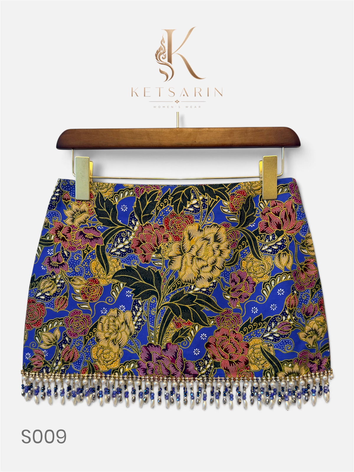 Golden Peony Beaded Mini Skirt in Periwinkle (S009)