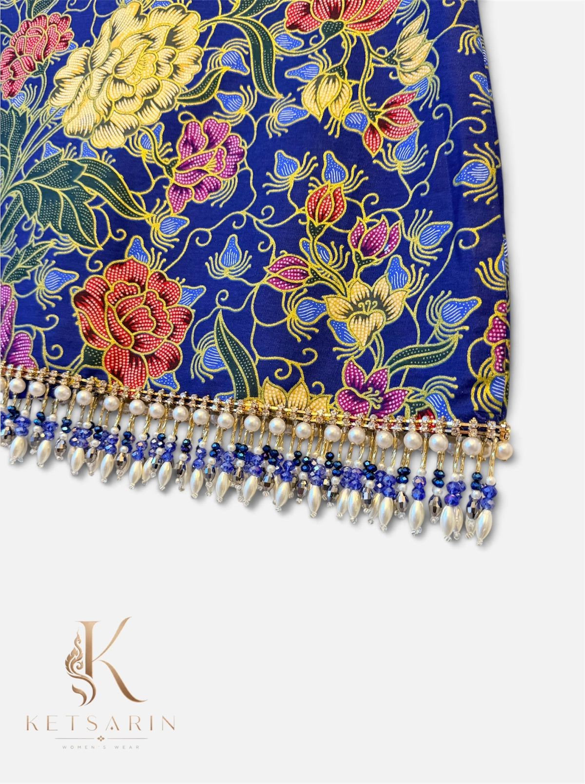 Peony Vine Beaded Mini Skirt in Navy (S010)