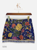Peony Vine Beaded Mini Skirt in Navy (S010)