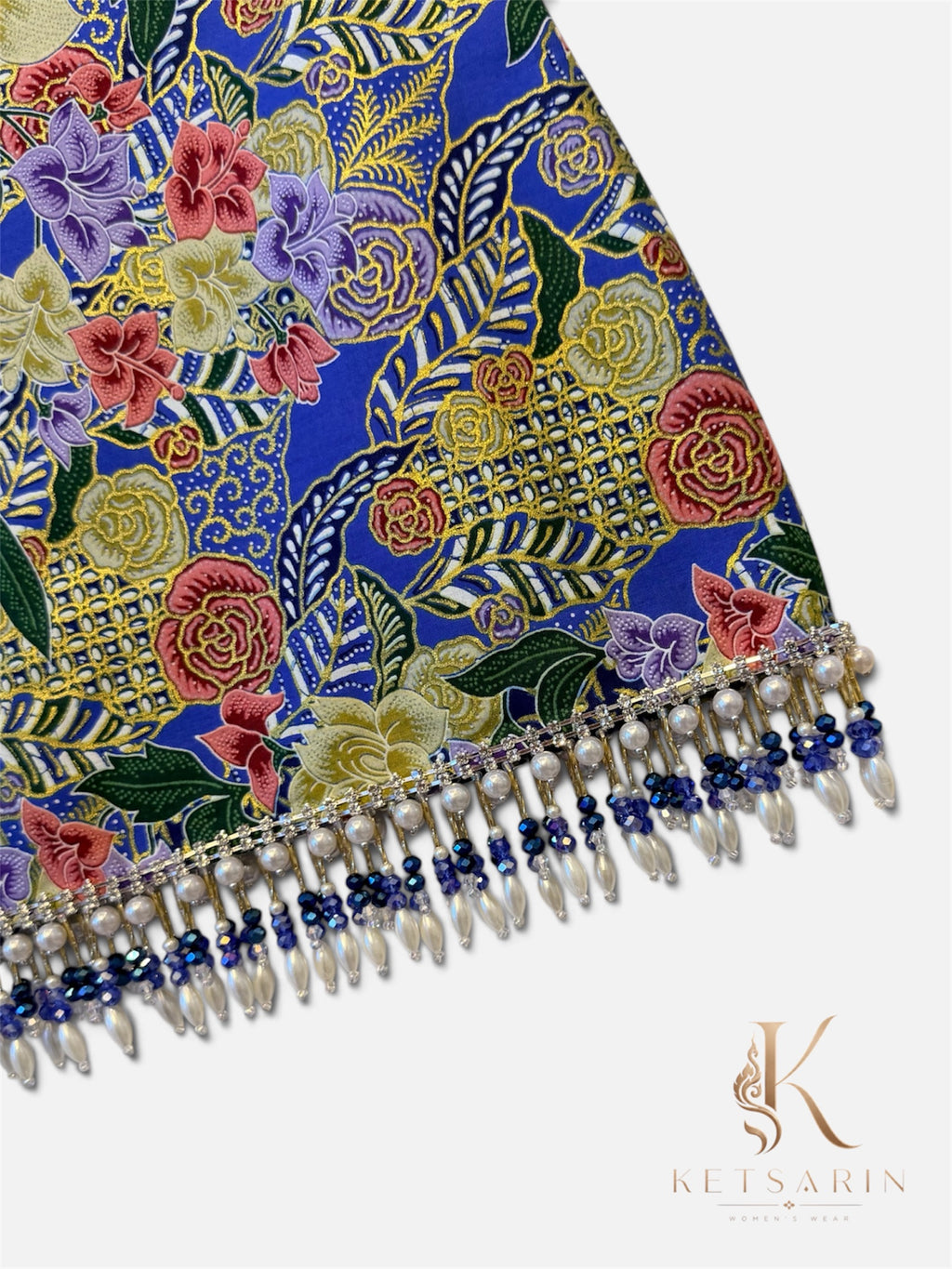 Coral Lily Beaded Mini Skirt in Cobalt (S011)