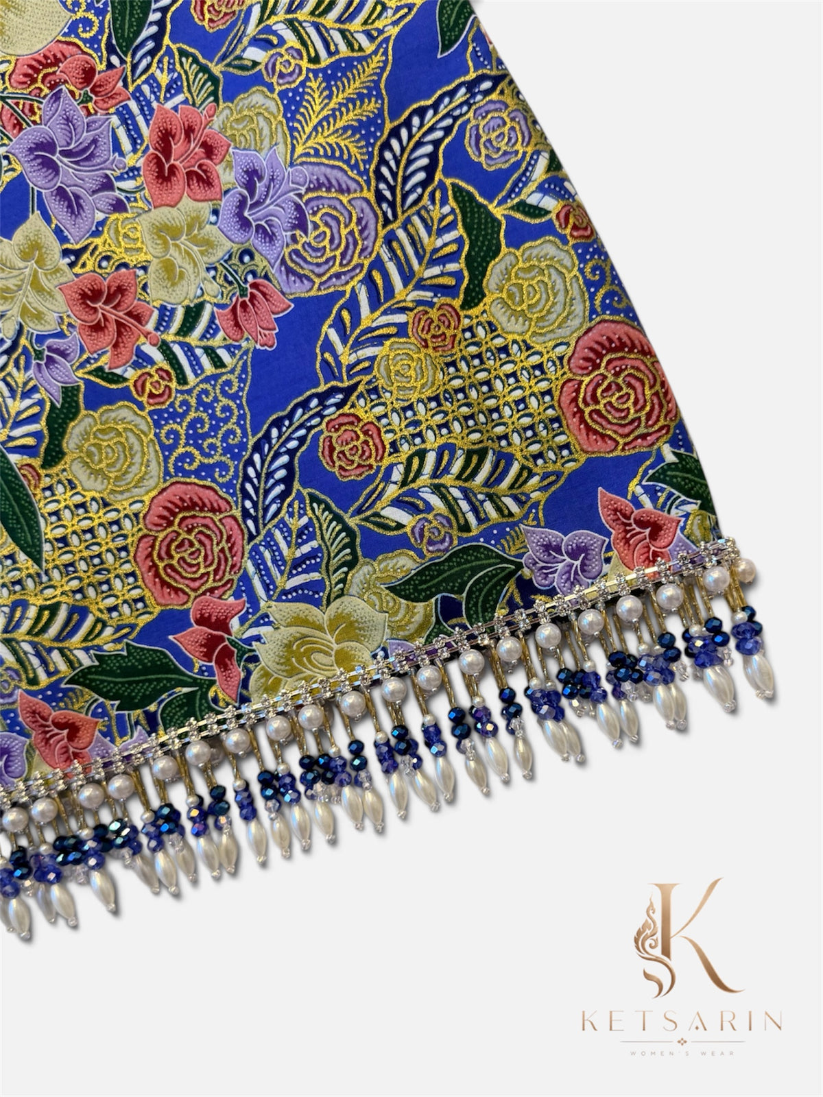 Coral Lily Beaded Mini Skirt in Cobalt (S011)