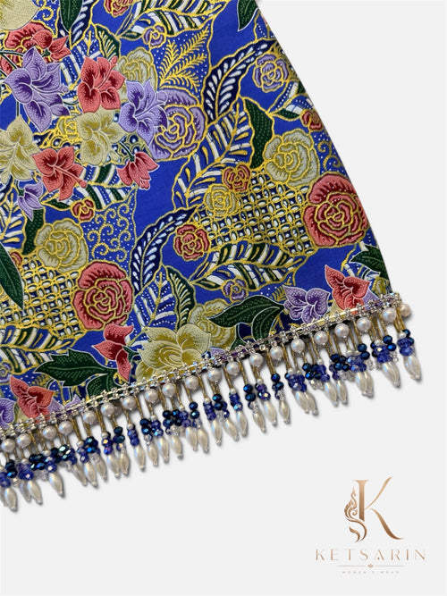 Coral Lily Beaded Mini Skirt in Cobalt (S011)