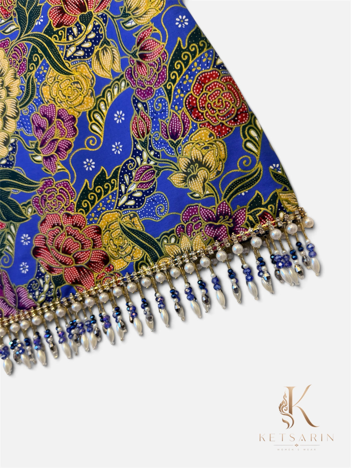 Peony Bouquet Beaded Mini Skirt in Periwinkle (S012)