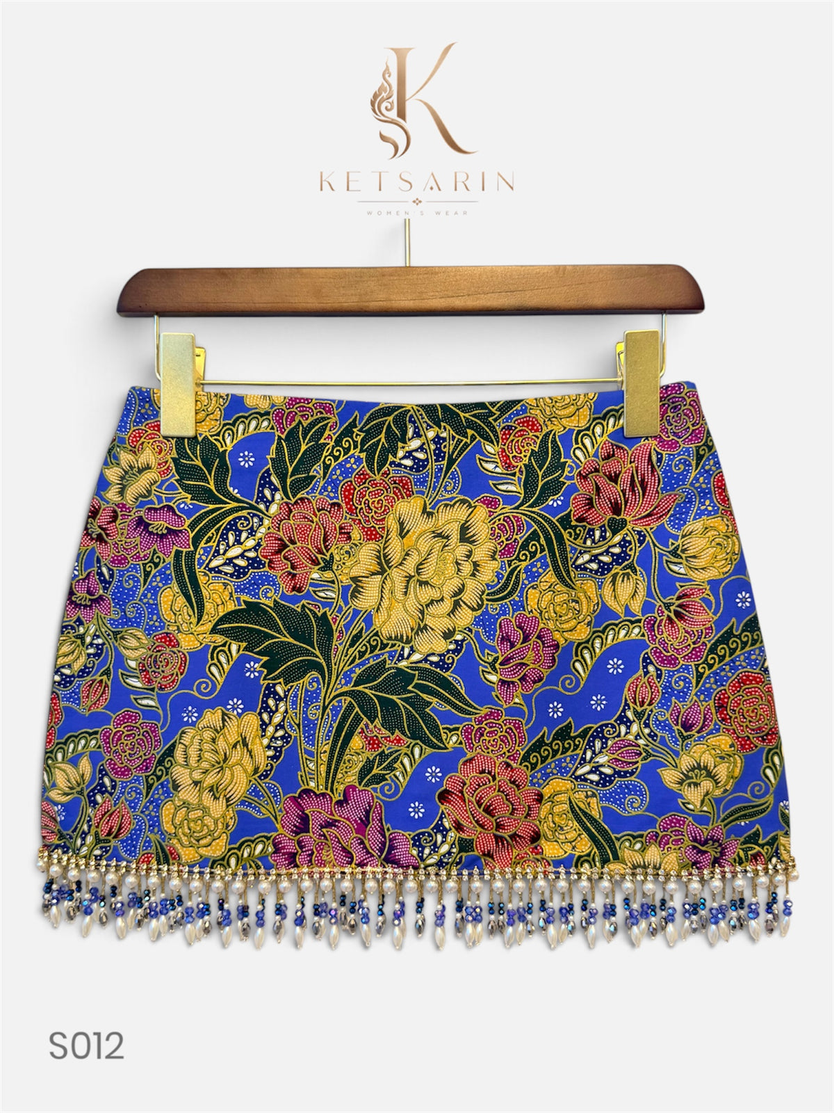 Peony Bouquet Beaded Mini Skirt in Periwinkle (S012)