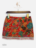 Teal Peony Beaded Mini Skirt in Red (S014)