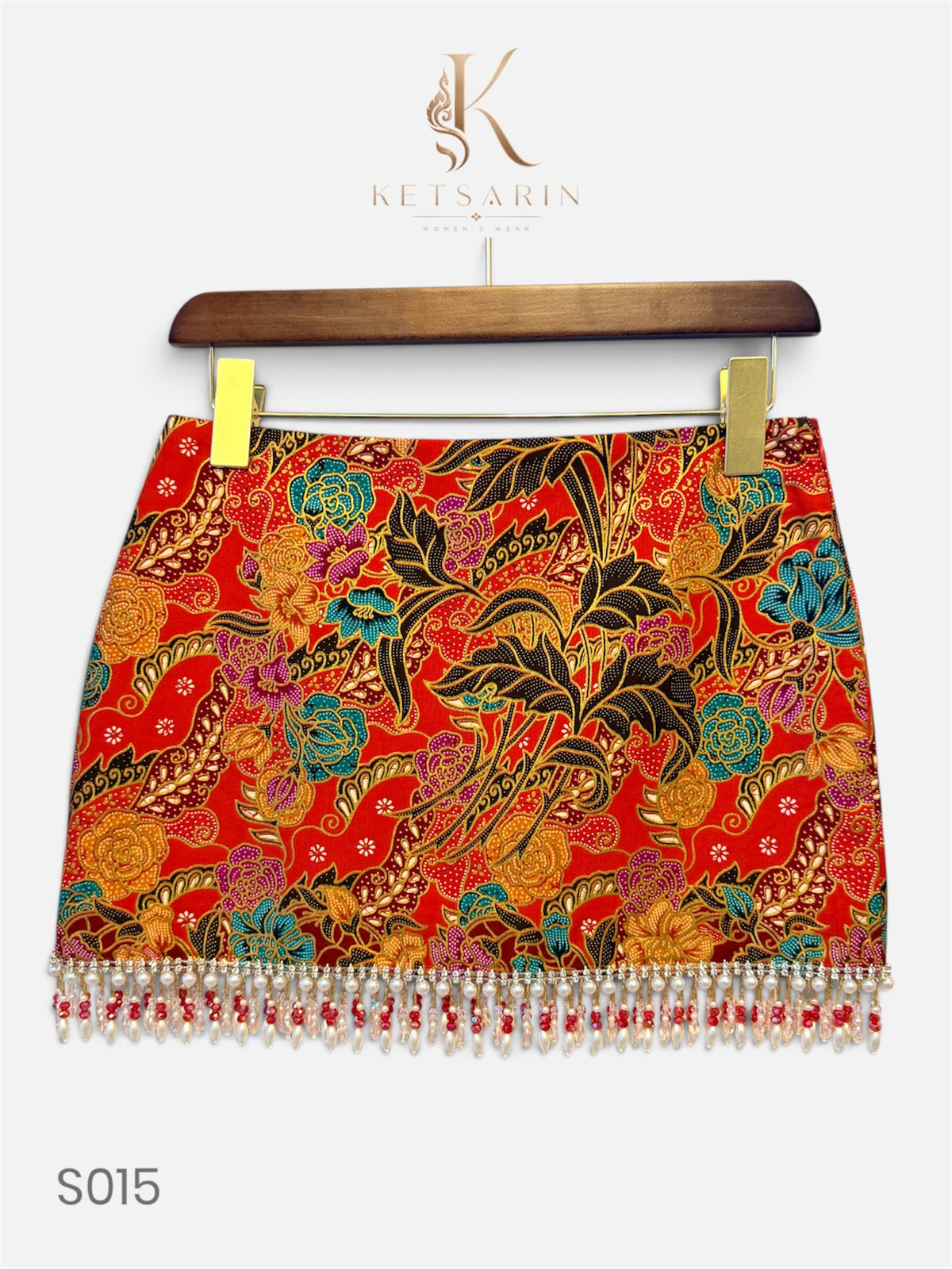 Ember Garden Beaded Mini Skirt in Red (S015)