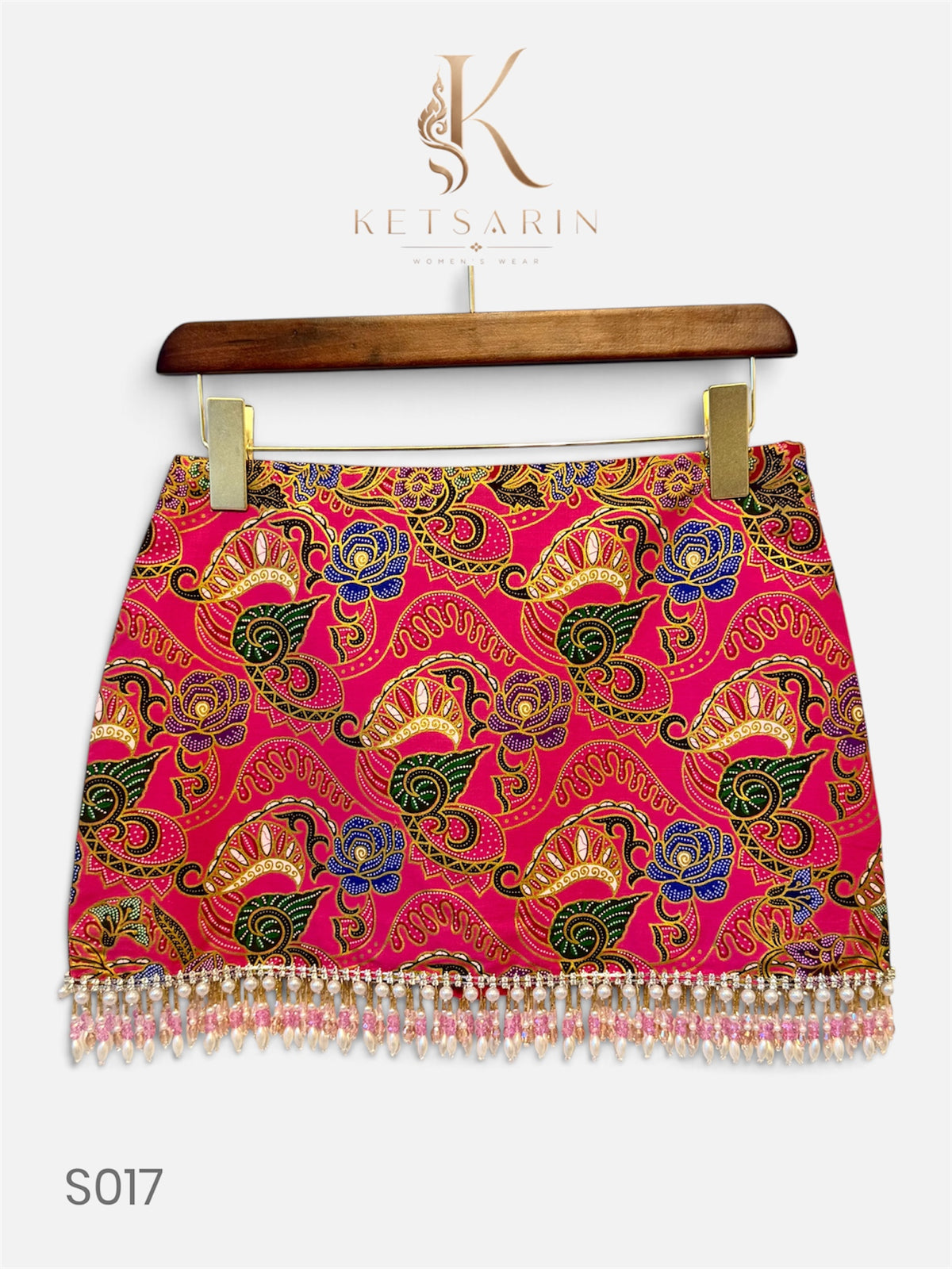 Fan Paisley Beaded Mini Skirt in Fuchsia (S017)