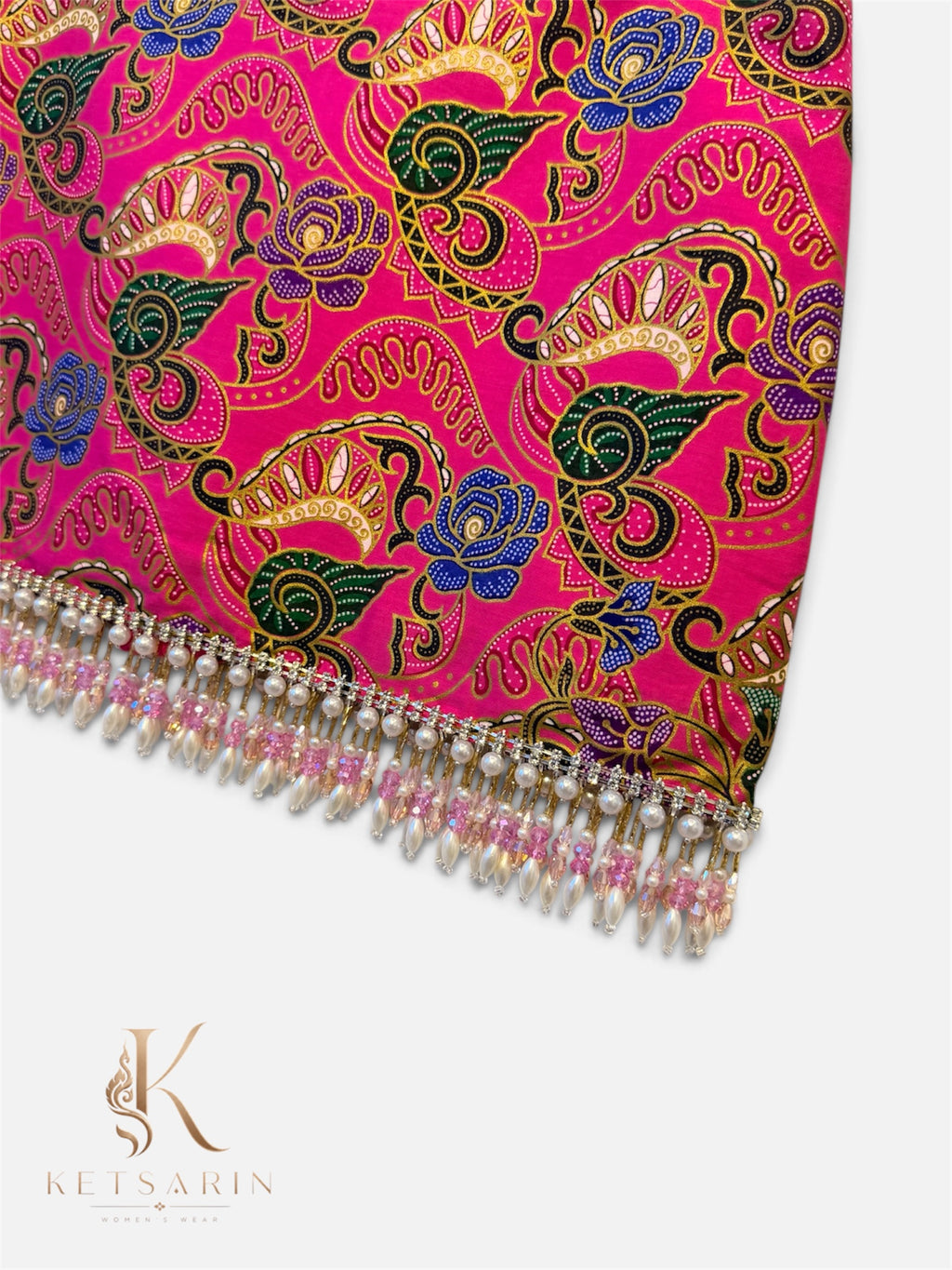 Fan Paisley Beaded Mini Skirt in Fuchsia (S017)