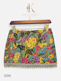 Golden Peony Beaded Mini Skirt in Sage (S019)