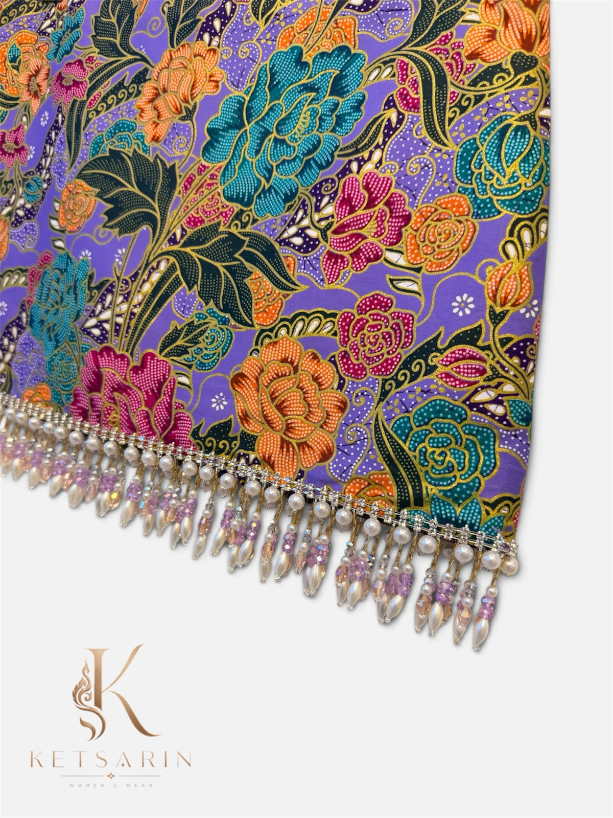 Teal Peony Beaded Mini Skirt in Lilac (S020)