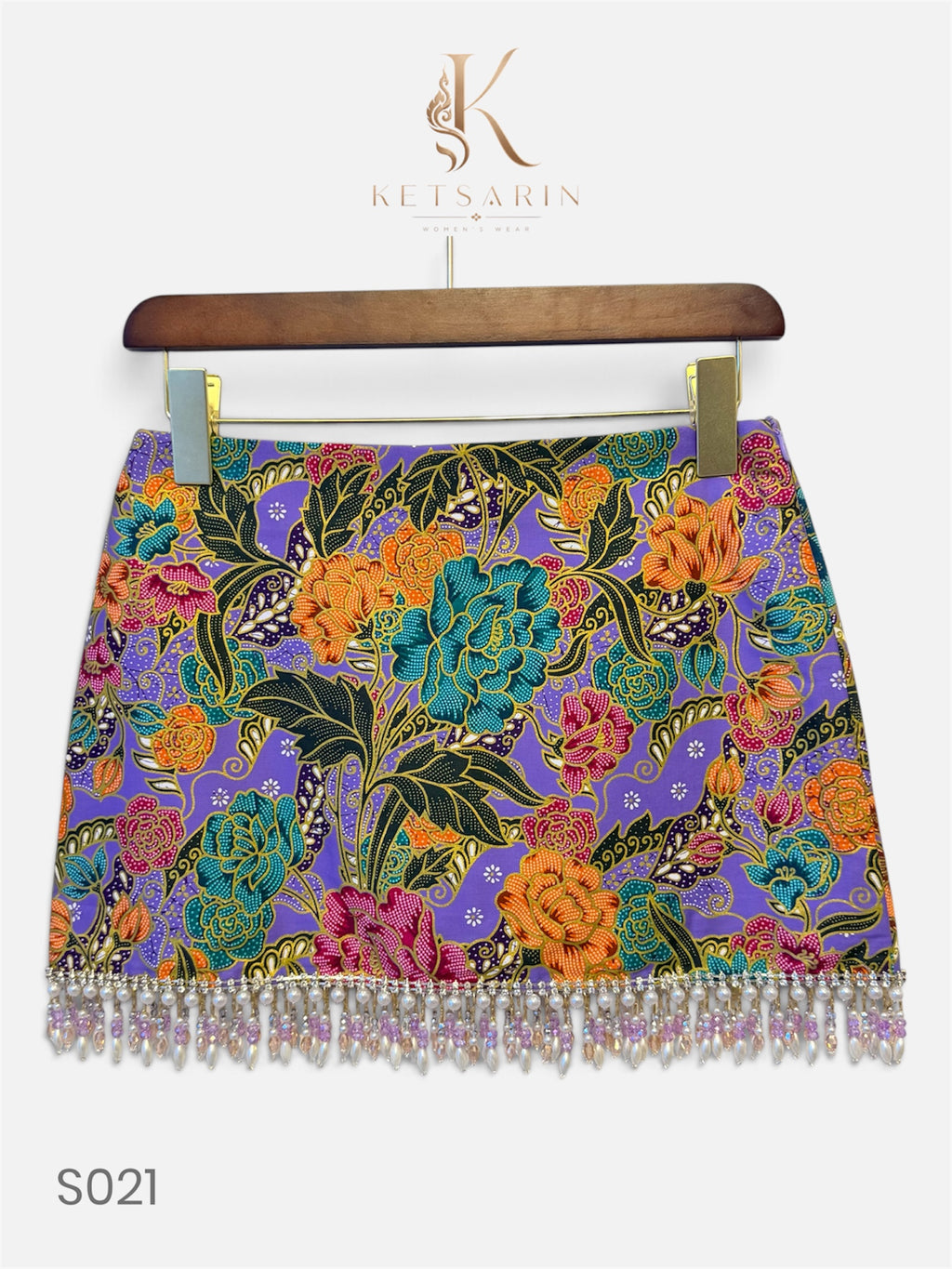 Peony Garden Beaded Mini Skirt in Lilac (S021)