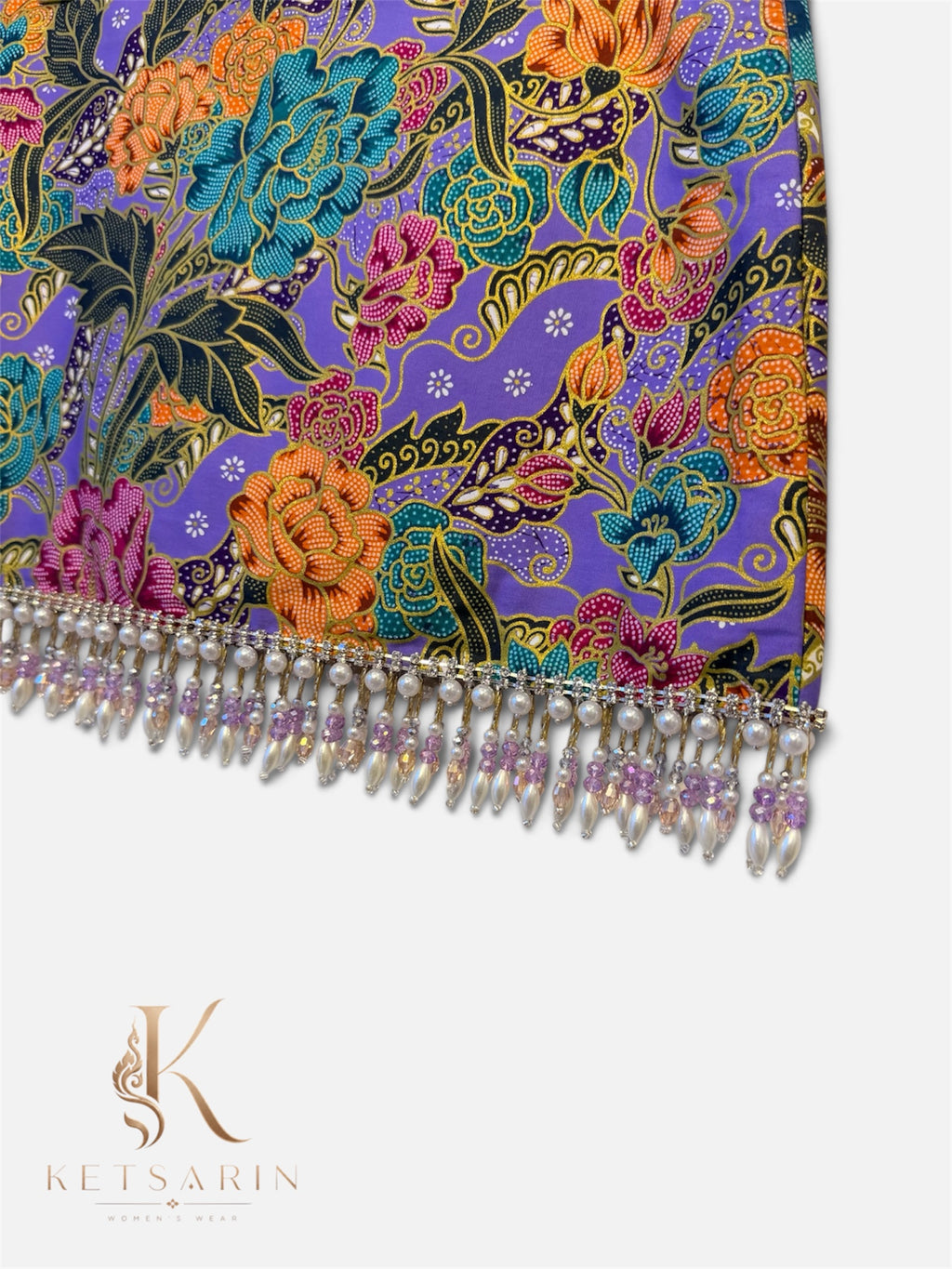 Peony Garden Beaded Mini Skirt in Lilac (S021)