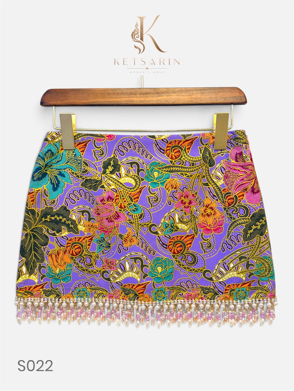 Lily Paisley Beaded Mini Skirt in Lilac (S022)