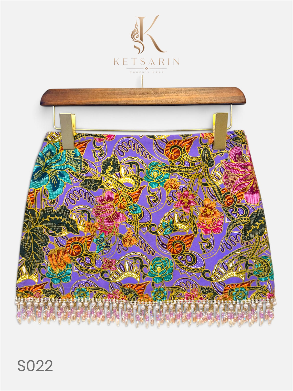 Lily Paisley Beaded Mini Skirt in Lilac (S022)