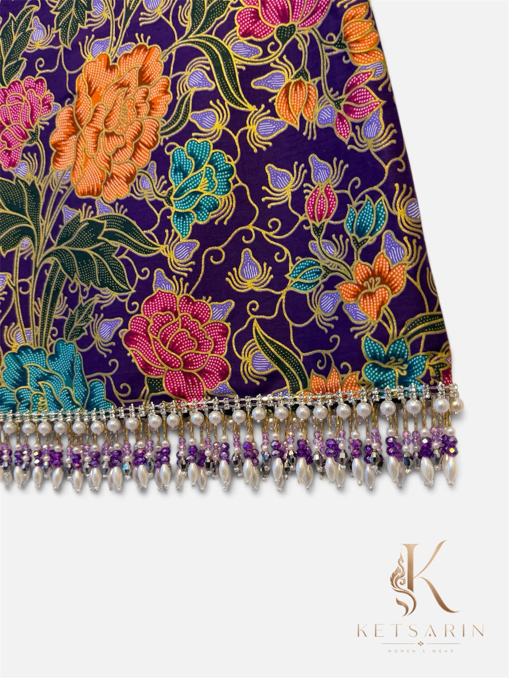 Marigold Peony Beaded Mini Skirt in Plum (S023)