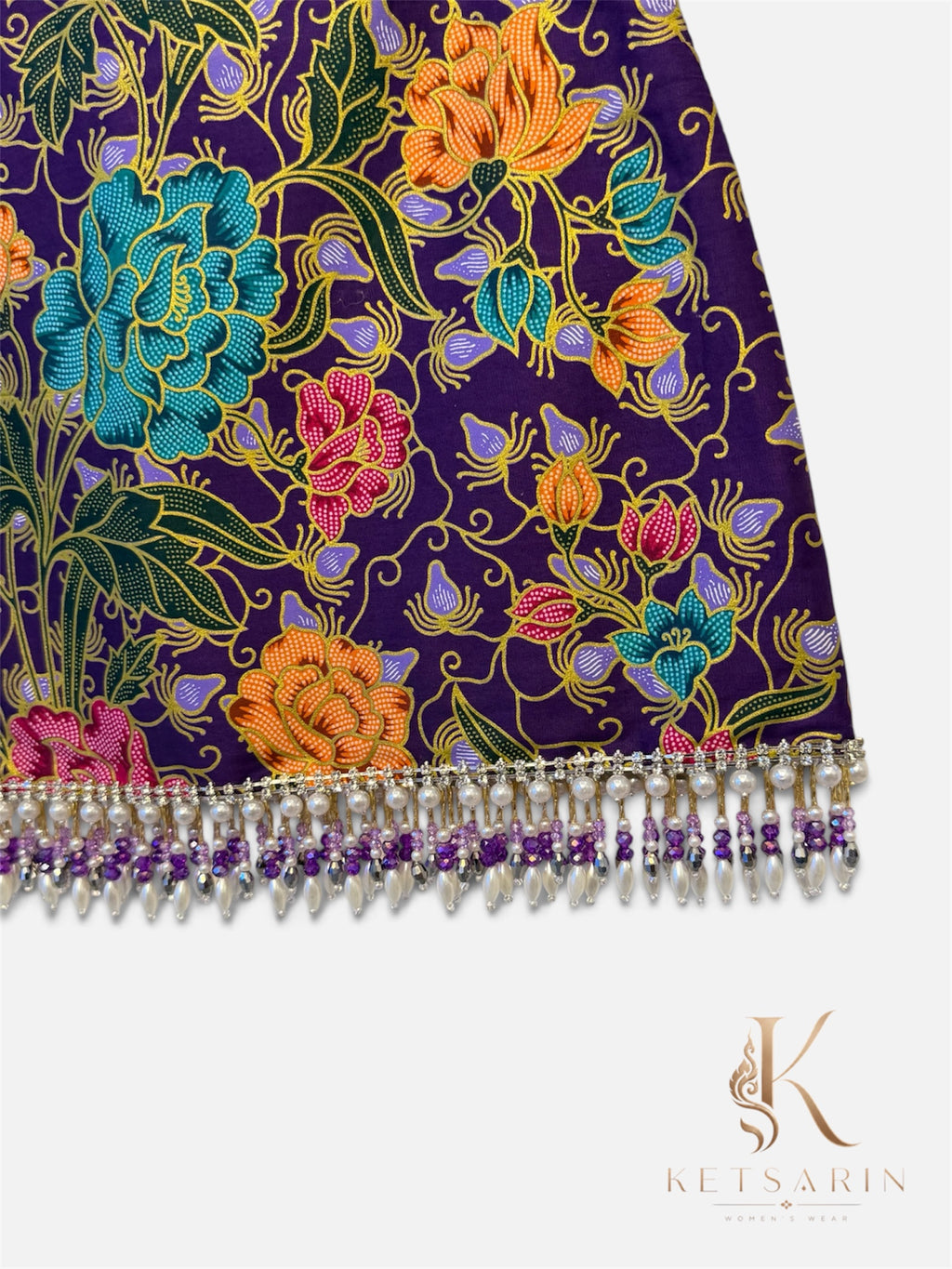 Teal Peony Beaded Mini Skirt in Plum (S024)