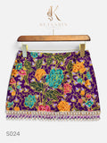 Teal Peony Beaded Mini Skirt in Plum (S024)