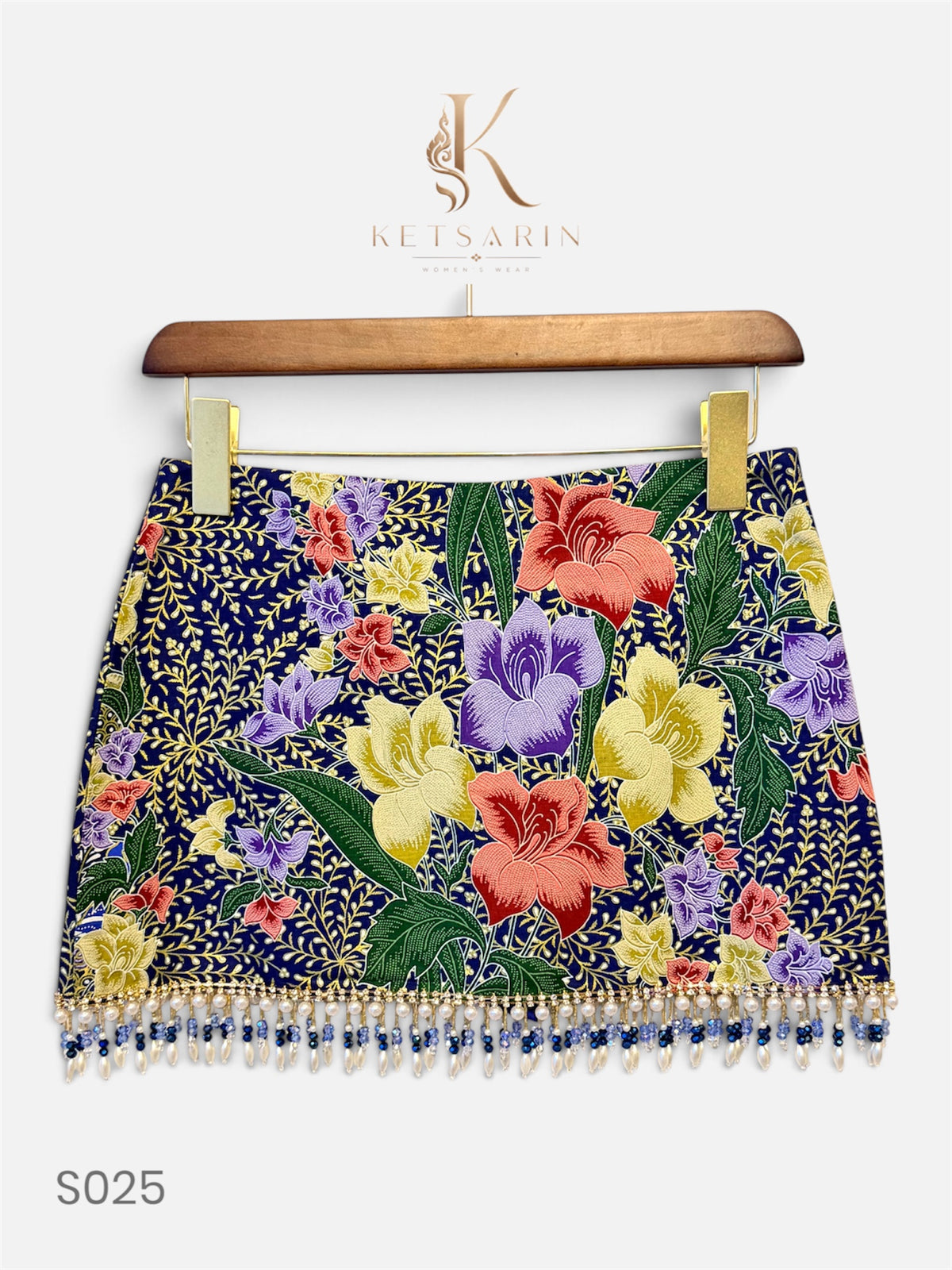 Lily Meadow Beaded Mini Skirt in Navy (S025)