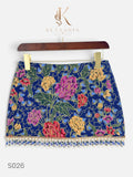 Magenta Peony Beaded Mini Skirt in Navy (S026)