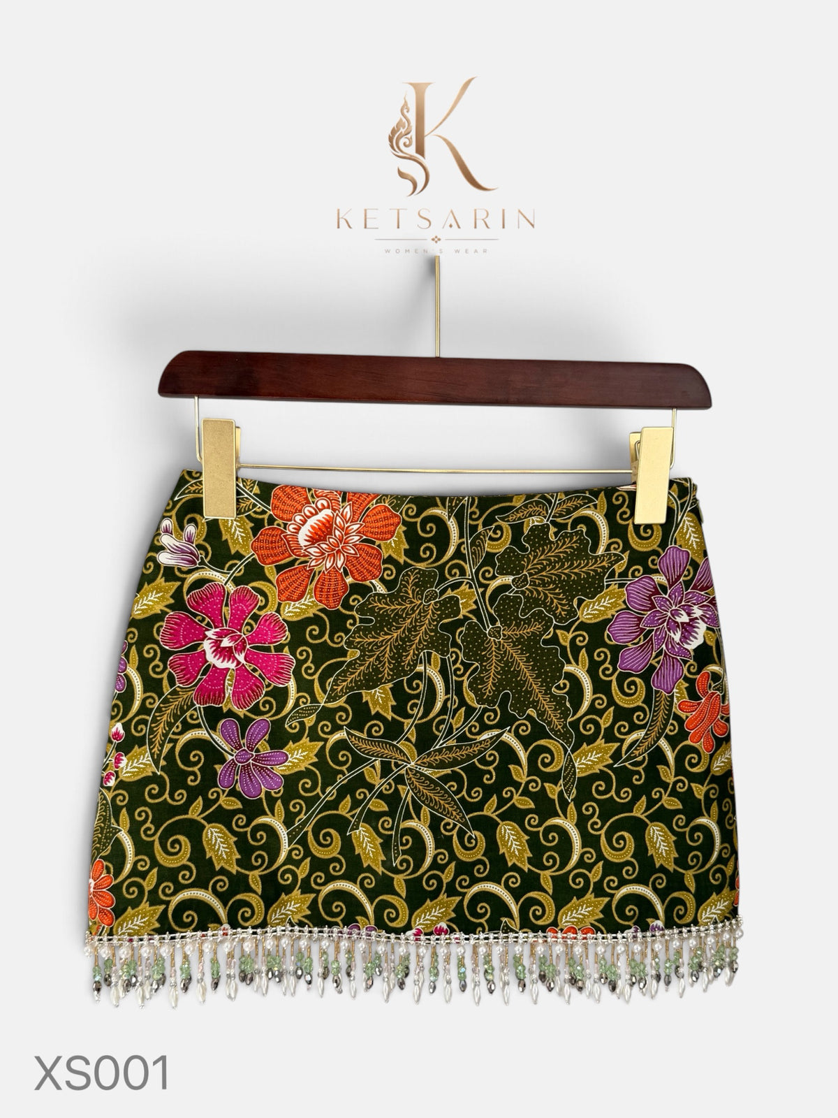 Vine Blossom Beaded Mini Skirt in Forest Green (XS001)