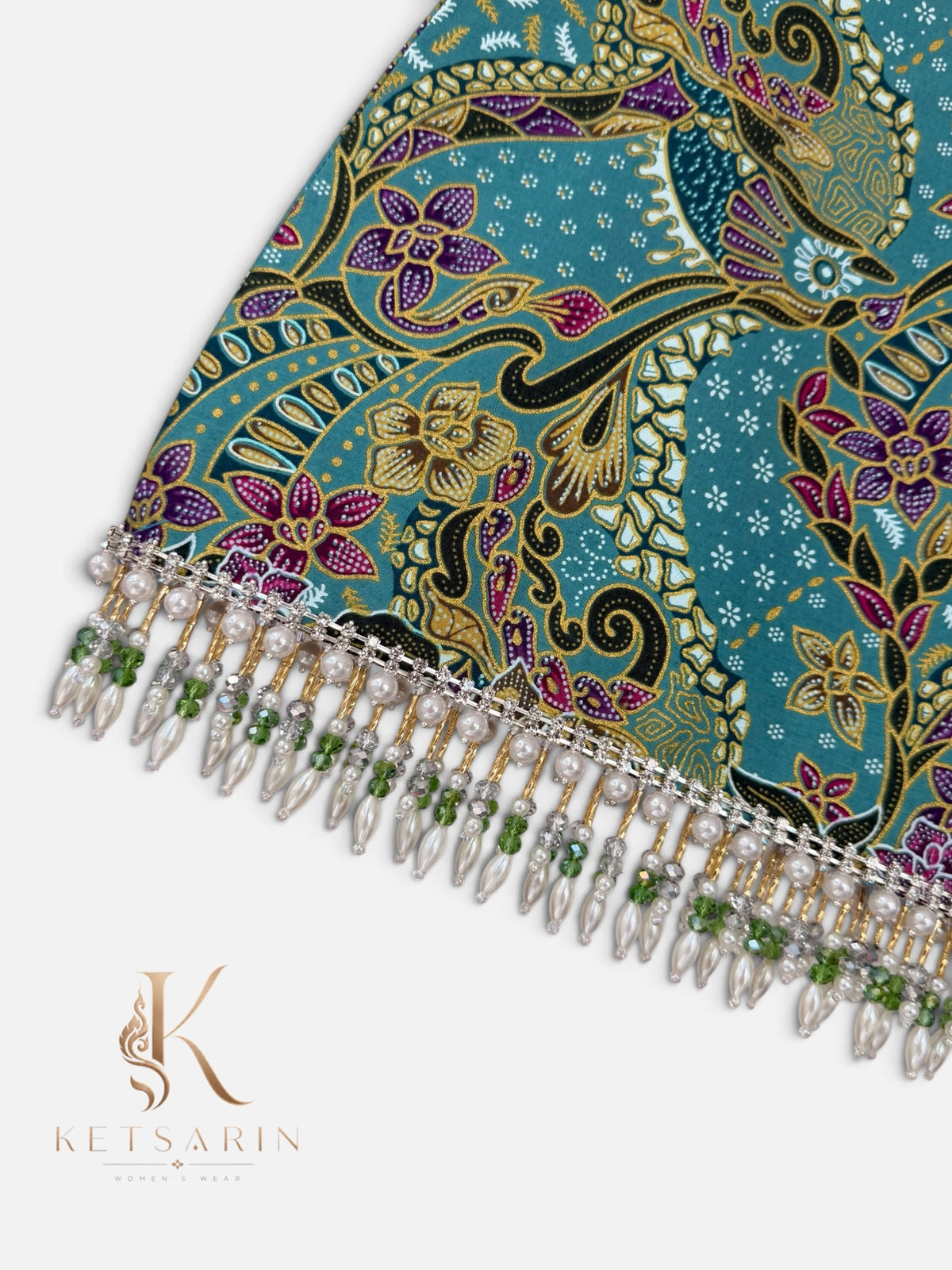 Phoenix Bloom Beaded Mini Skirt in Teal (XS002)
