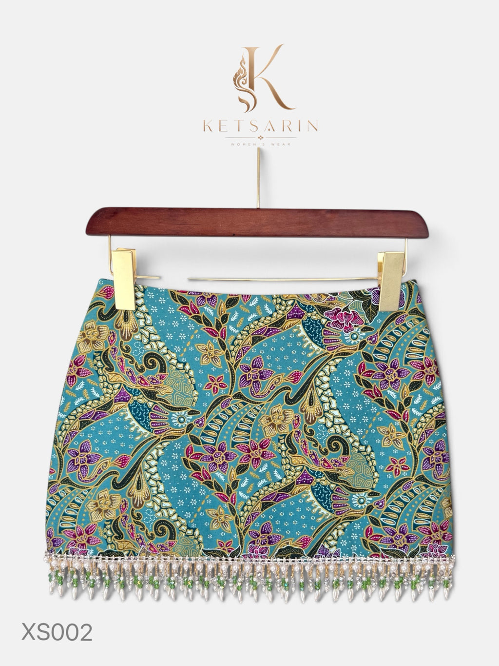 Phoenix Bloom Beaded Mini Skirt in Teal (XS002)