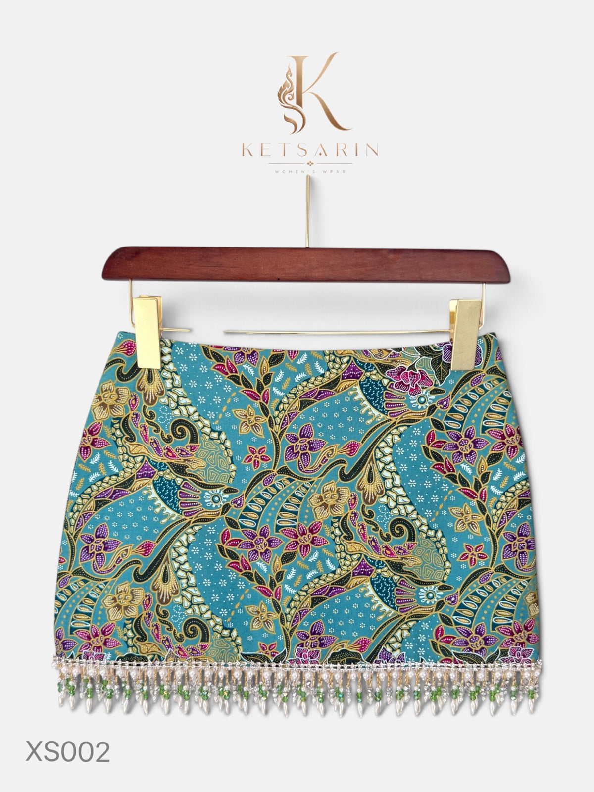 Phoenix Bloom Beaded Mini Skirt in Teal (XS002)