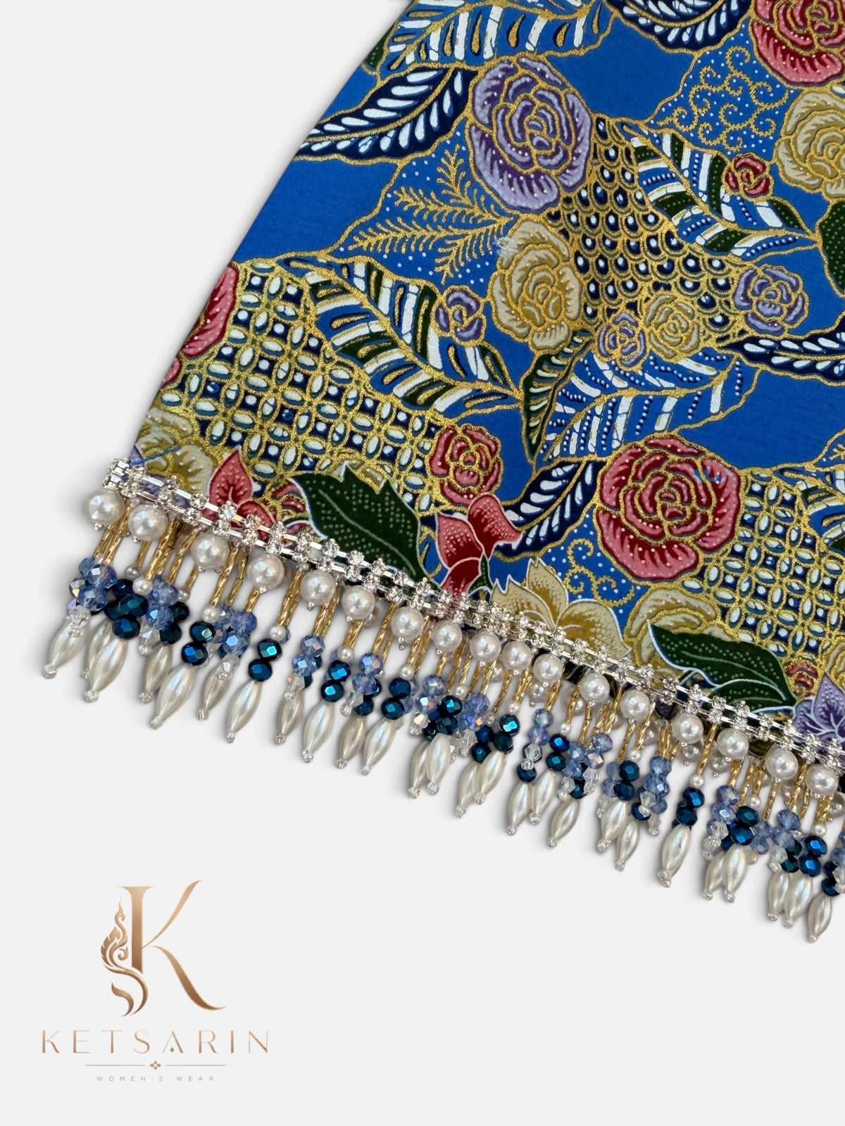 Rose Lattice Beaded Mini Skirt in Cobalt (XS005)