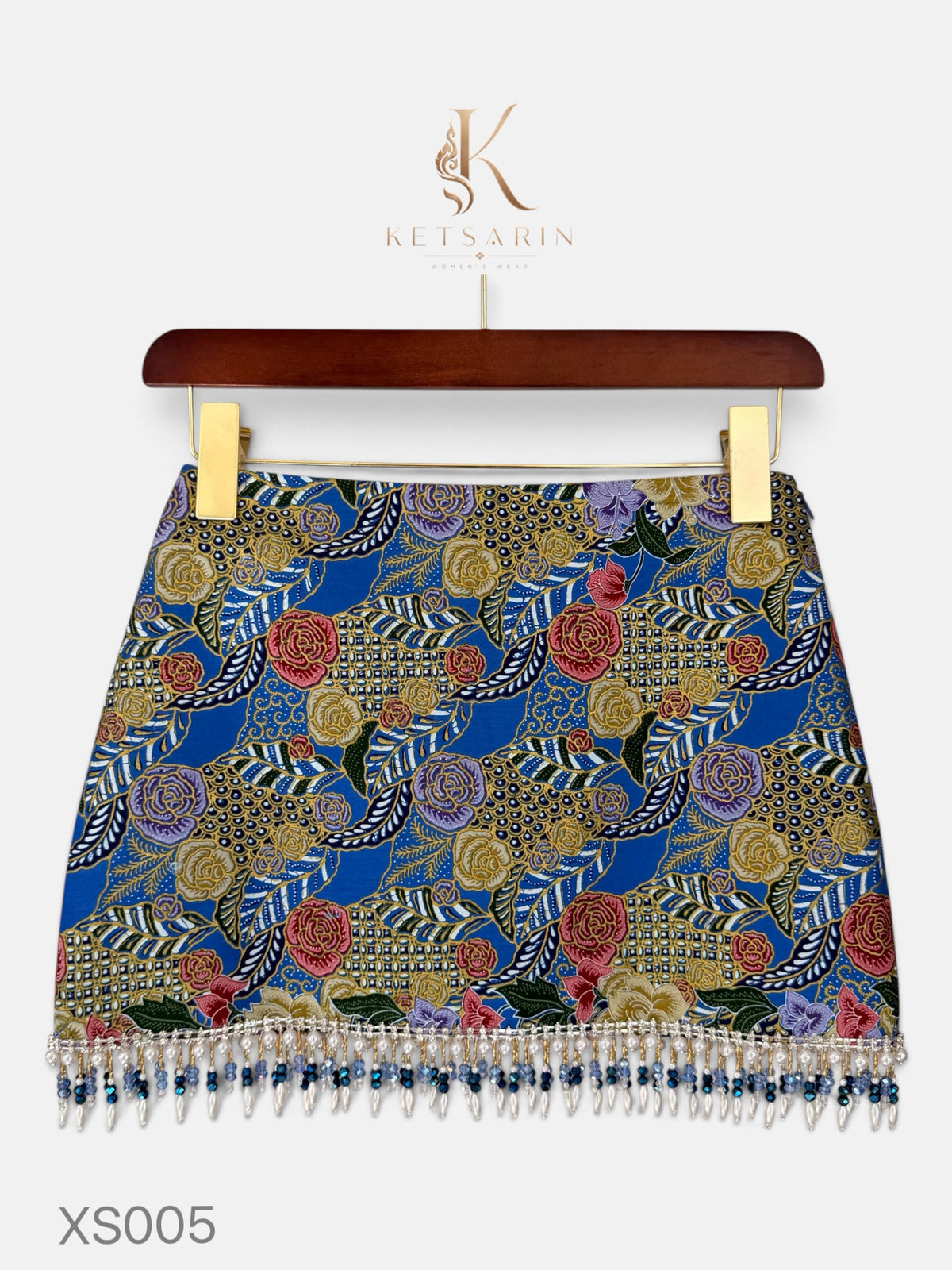 Rose Lattice Beaded Mini Skirt in Cobalt (XS005)
