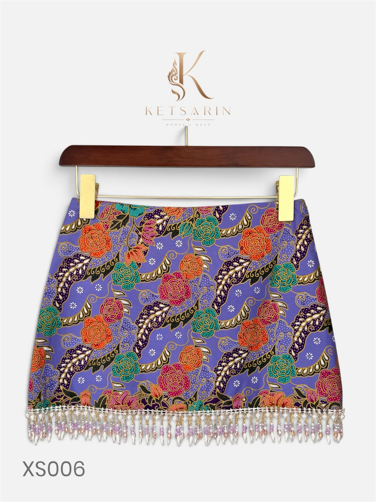 Rose Ribbon Beaded Mini Skirt in Lilac (XS006)
