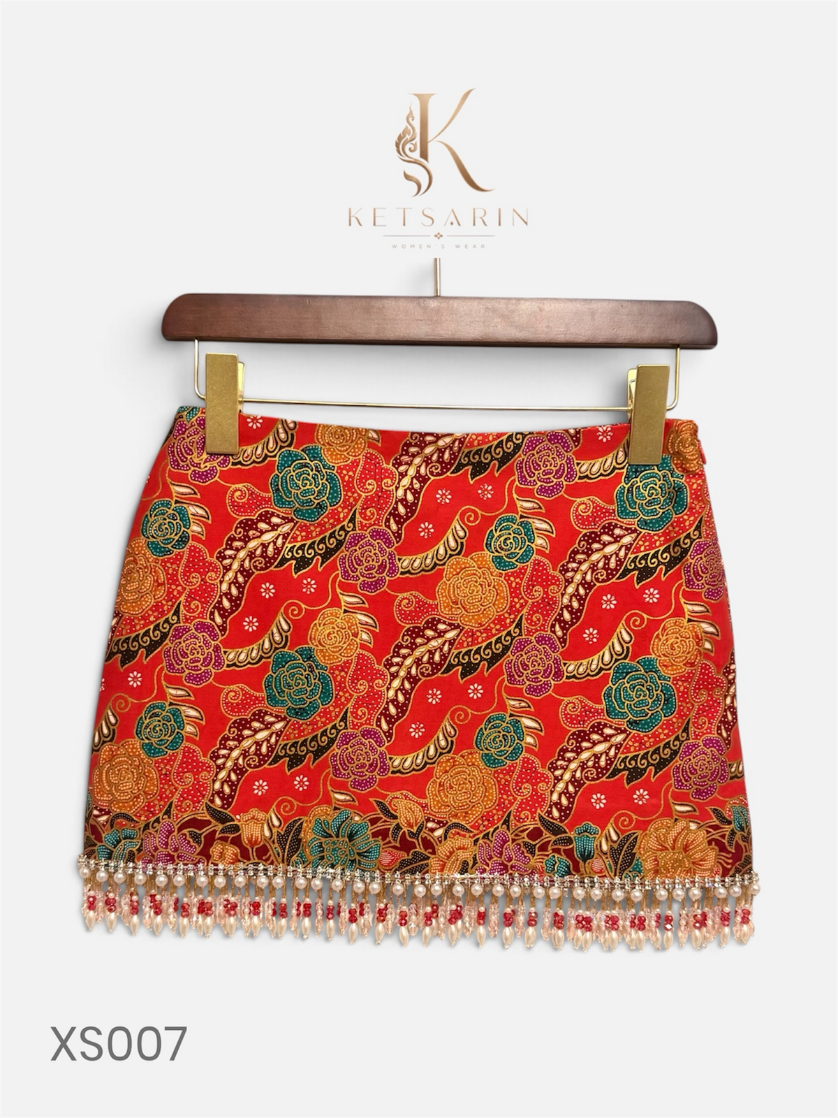 Rose Ribbon Beaded Mini Skirt in Red (XS007)