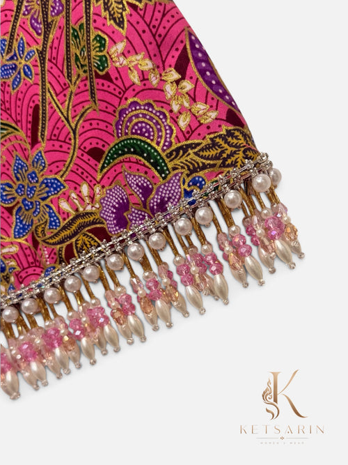 Heart Paisley Beaded Mini Skirt in Coral Pink (XS008)