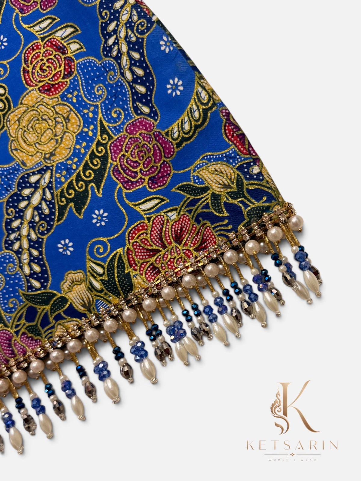 Rose Trellis Beaded Mini Skirt in Cobalt (XS009)