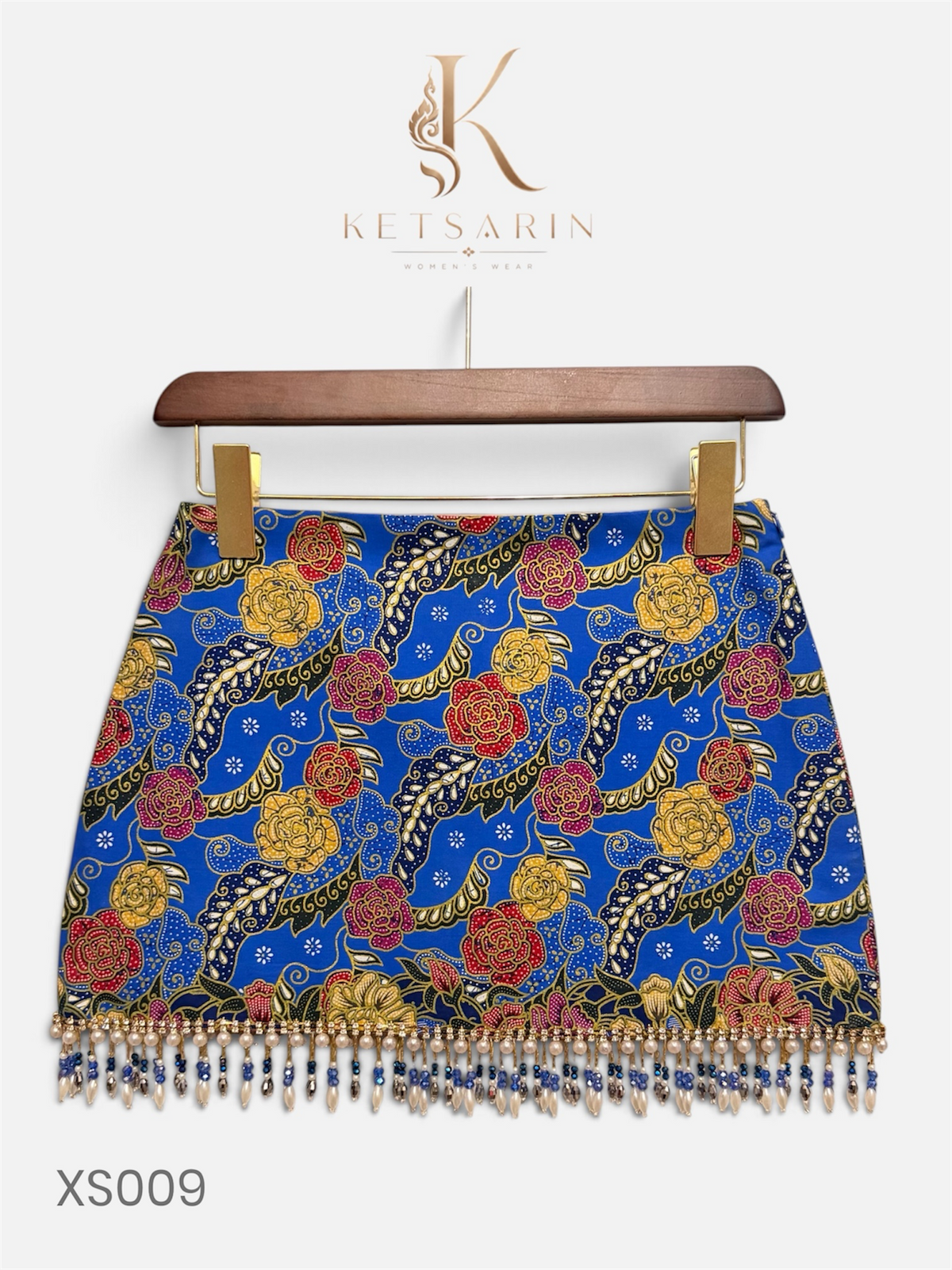 Rose Trellis Beaded Mini Skirt in Cobalt (XS009)