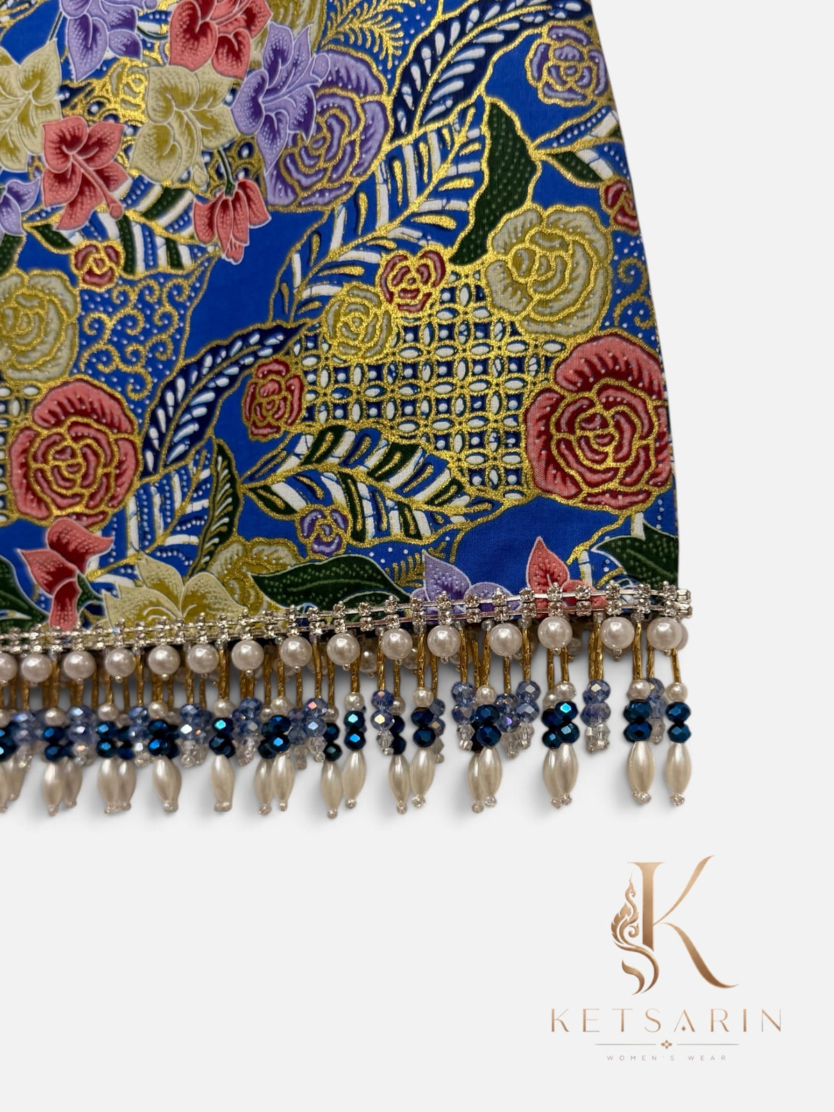 Coral Lily Beaded Mini Skirt in Cobalt (XS011)
