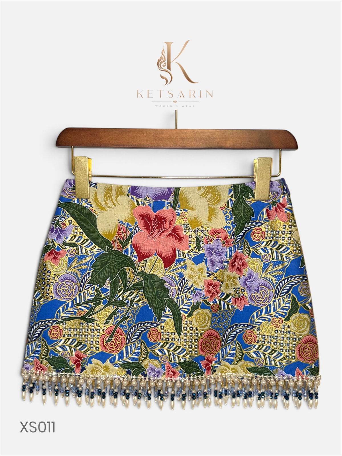 Coral Lily Beaded Mini Skirt in Cobalt (XS011)