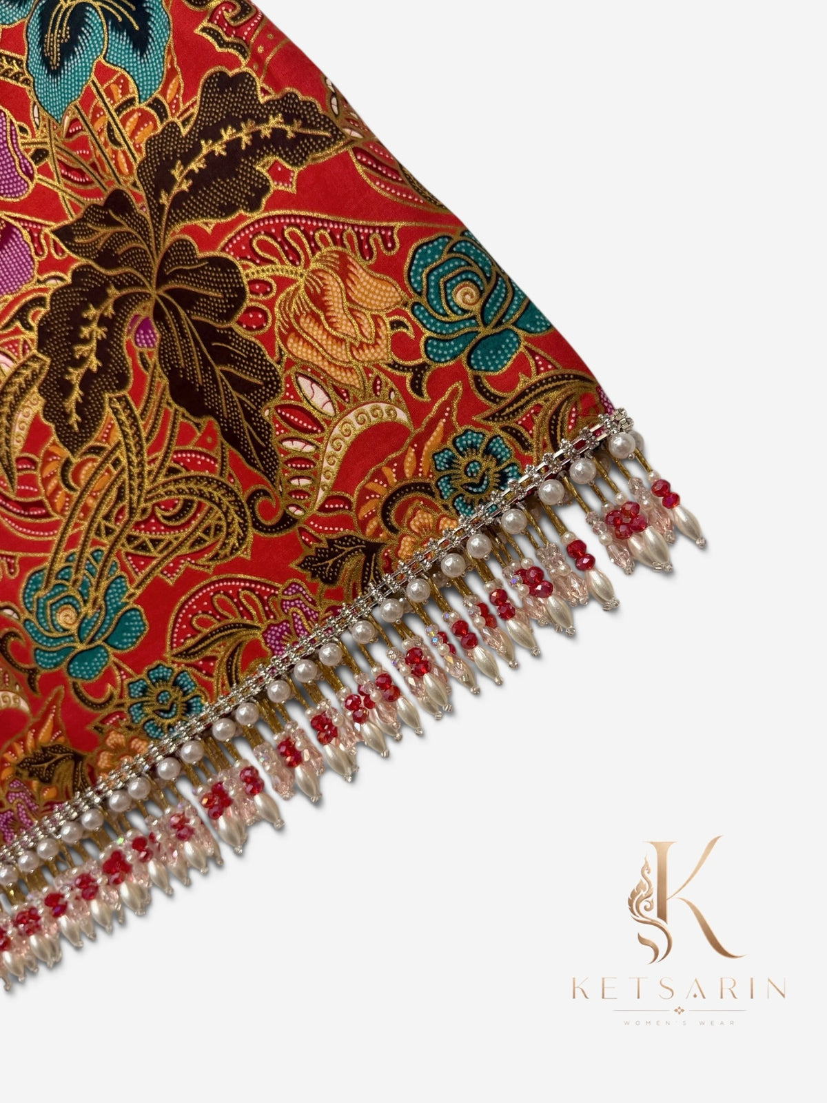 Lily Paisley Beaded Mini Skirt in Red (XS012)