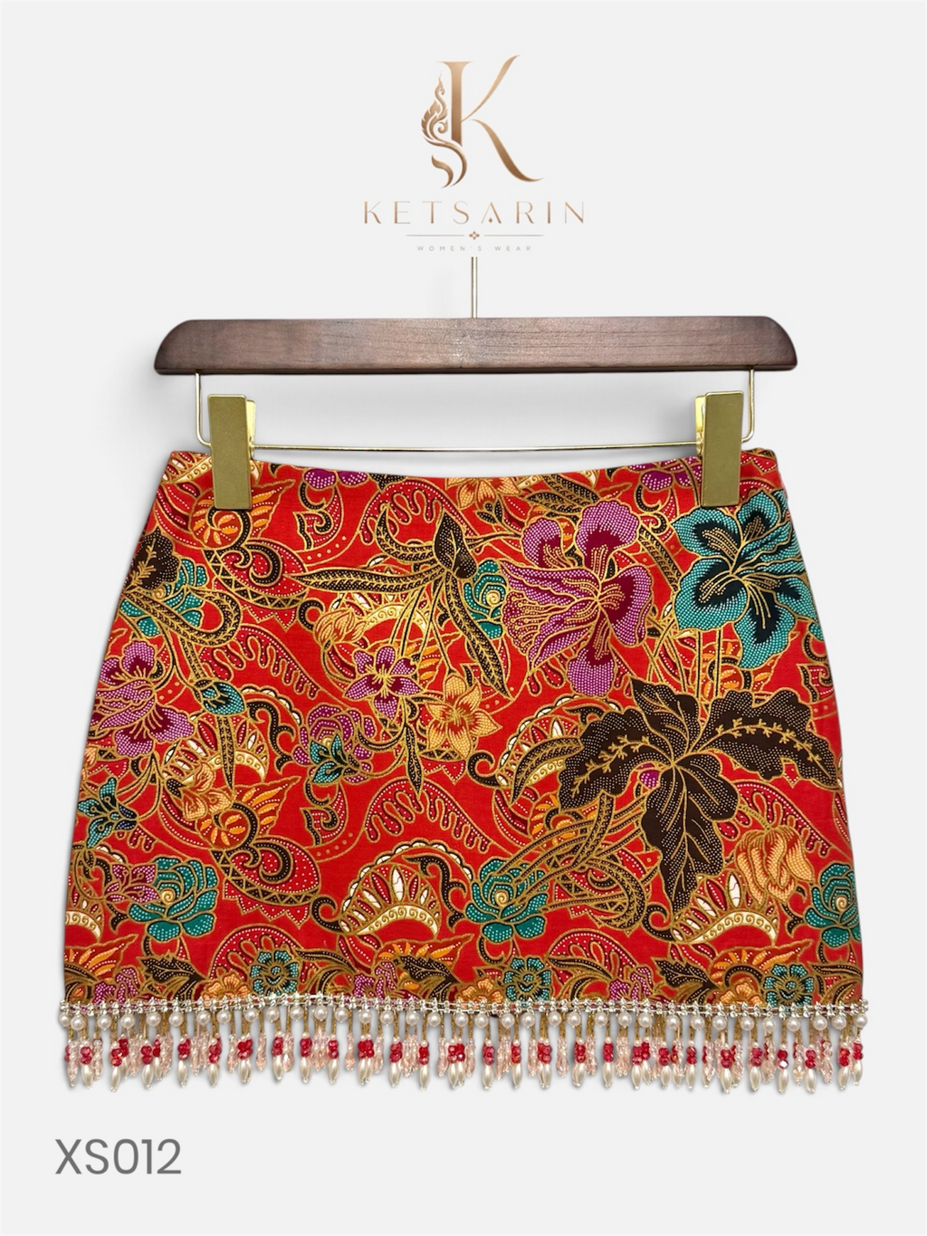 Lily Paisley Beaded Mini Skirt in Red (XS012)